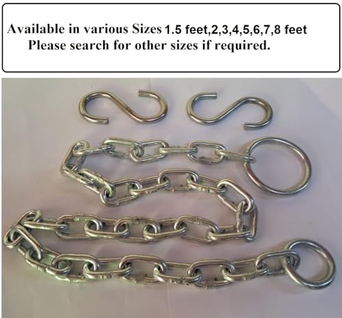 Image of Q1 Beads 8 Feet Metal Lock Chain Strong & Heavy Duty with 2 Pcs. S Hook Made in 8 mm Rod 200 KGS Capacity for Travel & Safety,Garden Swing /Playing Jhula,Punching Bag,for Boxing,MMA,Martial Arts