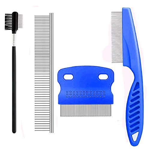 4 Pcs Pet Grooming Kit for Small Long and Short Haired Dog Cat and Puppy, Flea Comb For Dogs and Cats Pet Lice Comb, Tear Stain Remover Comb,with Fine-Toothed to Remove Knots Crust and Mucus (Blue)