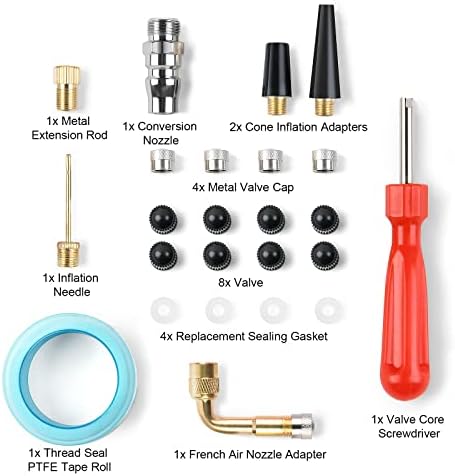 VSSHE Tyre Pressure Gauge, 220 PSI Tyre Inflator, With Rubber Hose, Valve Core Tool, Compressor Accessories, Adapter, Suitable for Compressor Car Motorcycle Bicycle Truck