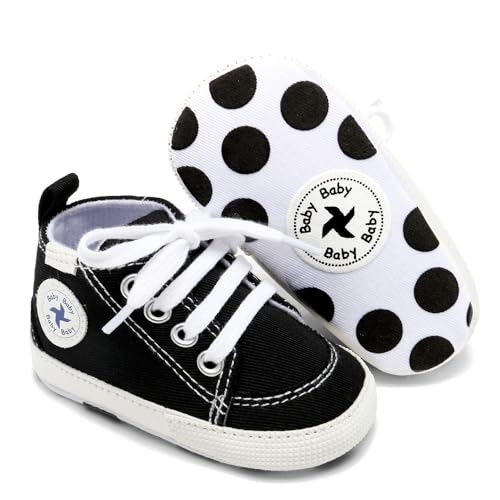 Image of Baby Girls Boys Shoes Soft Anti-Slip Sole Newborn First Walkers High Top Canvas Denim Unisex Infant Sneaker