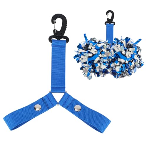Goktvai Pom Pom Holder for Cheerleader Backpack, Nylon Cheerleader Pompom Holder with Snap Button Adjustable Cheerleading Essentials for Hanging Pompoms Cheer Bows Team Tags (Blue)
