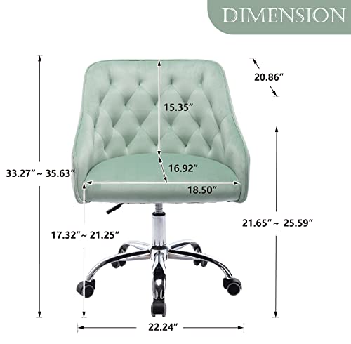 Baysitone Velvet Home Office Desk Chair, Modern Swivel Task Armchair With Adjustable Height, Upholstered Tufted Accent Computer Chair For Home And Office Working Or Studying, Teal Green #TOP1