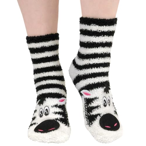 Image of BambooMN Super Soft Warm Cute Women's Animal Non-Slip Fuzzy Fluffy Crew Winter Home Socks