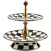 Mackenzie childs enamel two tier sweet stand two tiered serving tray for dessert black and white courtly check  urban country home decor