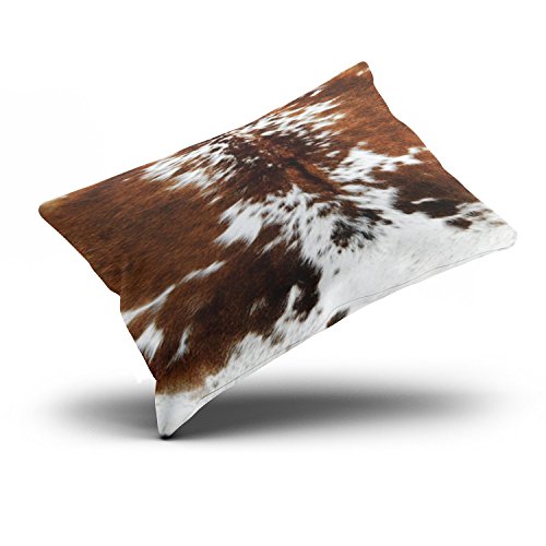 Hoooottle Custom Plain Unique White Tri Color Brown Cowhide Boudoir Pillowcase Rectangle Zippered One Side Printed 12X20 Inches Throw Pillow Case Cushion Cover #TOP2
