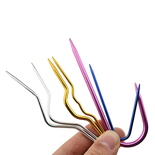 Hahiyo Mixed Color Needles Stitch Holders Set Sturdy Aluminum Mixed Color Safety Pin Cable Knitting Bent Weaving Needle Hooks 6 Pieces for Sweaters Socks Yarn Sewing Crochet Embroidery, Mixed 6Pc