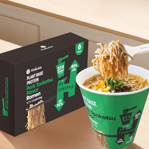 Image of Hethstia Protein Ramen, Plant-Based Protein(31g), 6 Packs Quick Meal Pork Tonkotsu Broth, Vegan, Non-Fried, Low Fat Aisa Ramen Soup, Healthy Food, Holiday Gifts