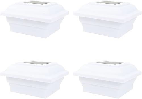 Miniatura 1 de Paquete de 4 unidades blancas para jardín al aire libre, 5 x 5, solares 12 SMD LED, tapa de cubierta de poste, luz de valla cuadrada, lámpara de