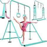 PreGymnastic Folding Gymnastics Bar with Rings, Foldable Kip Bar with Sturdier Base, Training Bar for Kids Ages 3-10, Horizontal Bar, Home Gym Equipment for Boy Girl