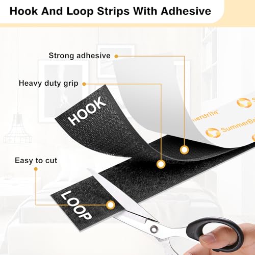 Image of SummerBrite 20 Pairs Heavy Duty Hook and Loop Strips with Adhesive, 1 x 5 Inch Industrial Strength Sticky Back Fasteners, Double Sided Mounting Tape for Walls & Home, Black
