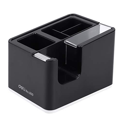 Deli Desktop Tape Dispenser with Pen Holder, Weighted Base, Anti-Skid (Black)