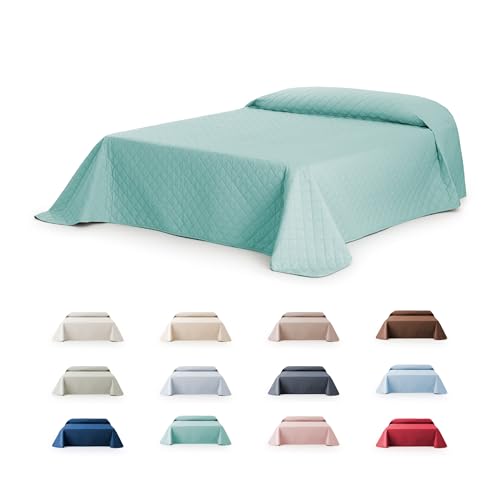 Fundabel - Colcha Boutí Acolchada Reversible Due Para Cama 150 250x270 Cm , Aguamarina Marfil, Microfibra Suave Con Relleno Equilibrado, Largo Extra Para Caída Natural, Ligera, Fabricada En España