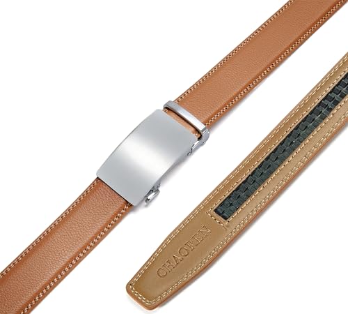 Image of Chaoren Leather Ratchet Belt 2 Pack Dress with Click Sliding Buckle 1 3 /8 inch in Gift Set Box - Adjustable Trim to Fit