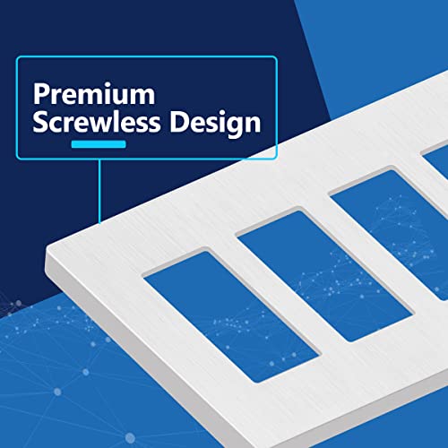 Image of LIDER Decorator Switch Cover, Screwless Wall Plate, Mid-Size 4-Gang 4.88 inch x 8.58 inch, LSWP-34M-BW, UL Listed, Thermoplastic, Brushed White, 1-Pack