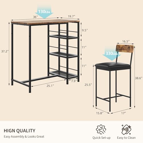 Mesa de cocina que ahorra espacio con 2 sillas tapizadas cómodas 3