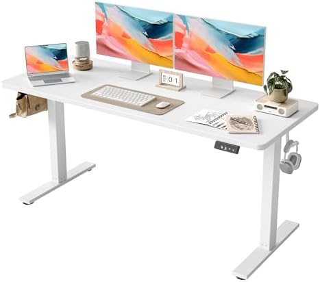 TIQLAB Mesa de pé 160 x 61 cm, altura elétrica ajustável com plac...