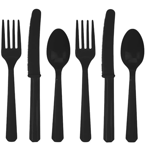 Assorted Jet Black Plastic Cutlery (Pack of 24) - Elegant, Durable & Disposable Party Supplies for Every Occasion