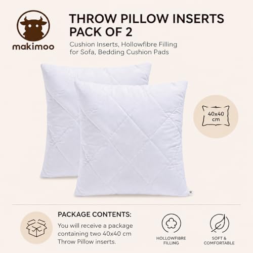 Makimoo Kopfkissen 2er Set, Kissen für Bett und Dekokissen, Polyester Innenkissen Füllkissen for Sofakissen Zierkissen (40 x 40 cm)