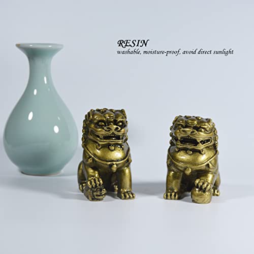 Estatua de Leones Guardianes Feng Shui en Resina Bronce miniatura 6