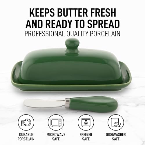 Image of Zulay Butter Dish With Lid For Countertop - Porcelain Jade, Ceramic Butter Dish with Knob Handle Great for Cooking - Elegant Design Butter Holder - Durable & Sturdy Butter Keeper - Jade
