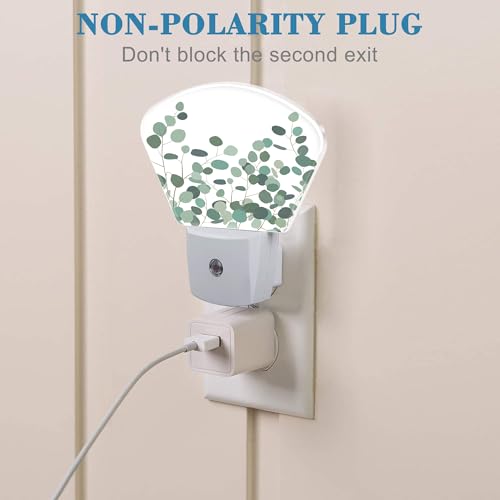 Image of Green Eucalyptus Night Light for Kids Girls Boys, Watercolor Eucalyptus LED Night Light Plug into Wall with Dusk to Dawn Sensor for Room, Hallway, Kitchen, Bathroom, Stairs Decor