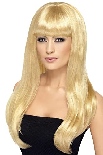 Smiffys Perruque bimbo délicieuse, blonde, cheveux longs, lisses avec frange Taille Unique