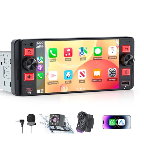 Single Din Car Stereo with Wireless Apple CarPlay and Android Auto, Single Din Touchscreen Radio Incell UHD Car Radio with 1080P Backup Camera, Mirror Link, Bluetooth 5.3, GPS, AM&FM, Type-C, EQ