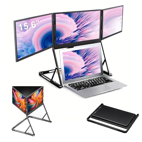 Image of Foldable Triple Monitor Extender for Laptop, 15.6 Inch FHD IPS Display, USB-C HDMI Connection, Adjustable Angle Screen, for Travel & Work for Windows /Mac