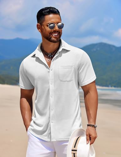COOFANDY Men's Knit Button Down Shirts Casual Short Sleeve Polo Shirt Summer Beach Shirts with Pocket2