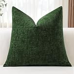JOTOM Chenille Cushion Covers 45x45 cm Soft Green Decorative Throw Pillow Covers 18x18 Inch Square Cushion Case Solid Pillowcases for Couch Sofa Living Room Bed Home Decor (Green)