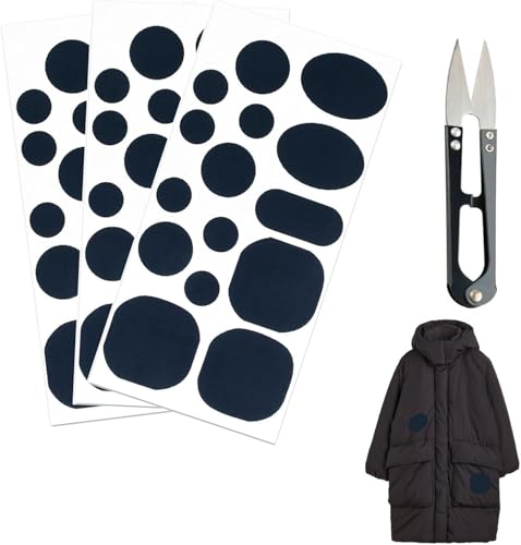 Parches de Reparación de Nylon de Autoadhesivo, Parches Autoadhesivos de Reparación de Nylón, Parche de Chaqueta de Plumón, Parche Para Plumas, 3 Hojas (Azul Marino)