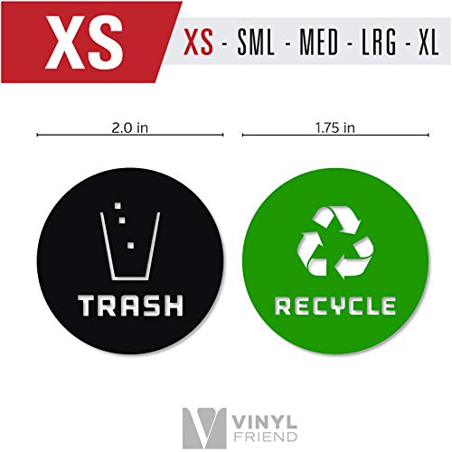 Image of Recycle and Trash Sticker Vinyl Modern Logo Symbol to Organize Trash cans or Garbage containers and Walls - Contour Cut (Green /Black, XSmall)