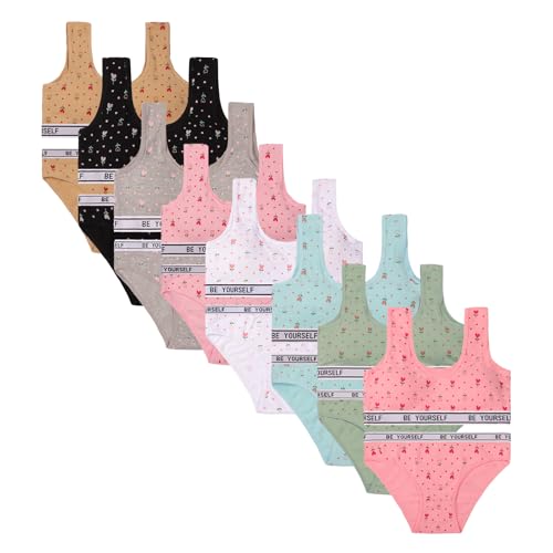 Girl'S Bra Panties Set Comfy Breathable Cotton Underwear Set,Cute Heart Letter Print Training Set For 10-12