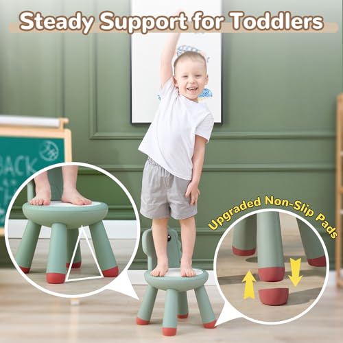 Image of KidBloom Toddler Chair, Plastic Kids Dinosaur Chair, Anti-Slip Toddler Chairs for Table with Dinosaur Backrest, Multi Use Chairs for Kids 1-3, Green