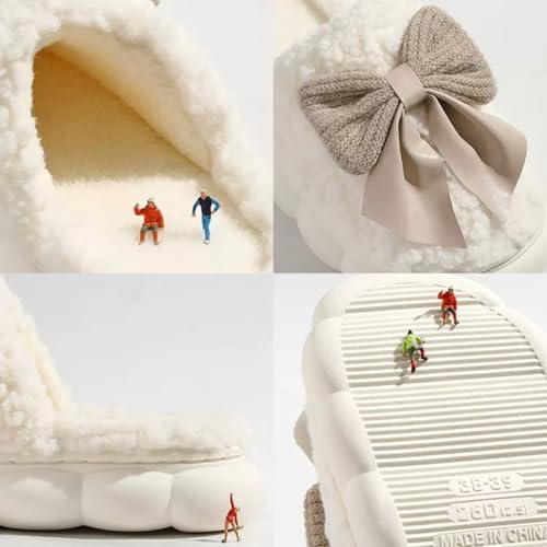 Women's Luxurious Plush Slippers with Ribbon Bows, Fuzzy Warm Slip-Ons for Home Indoor4