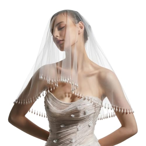 Velo de novia con perlas borlas chal tela de fluido tocado de boda