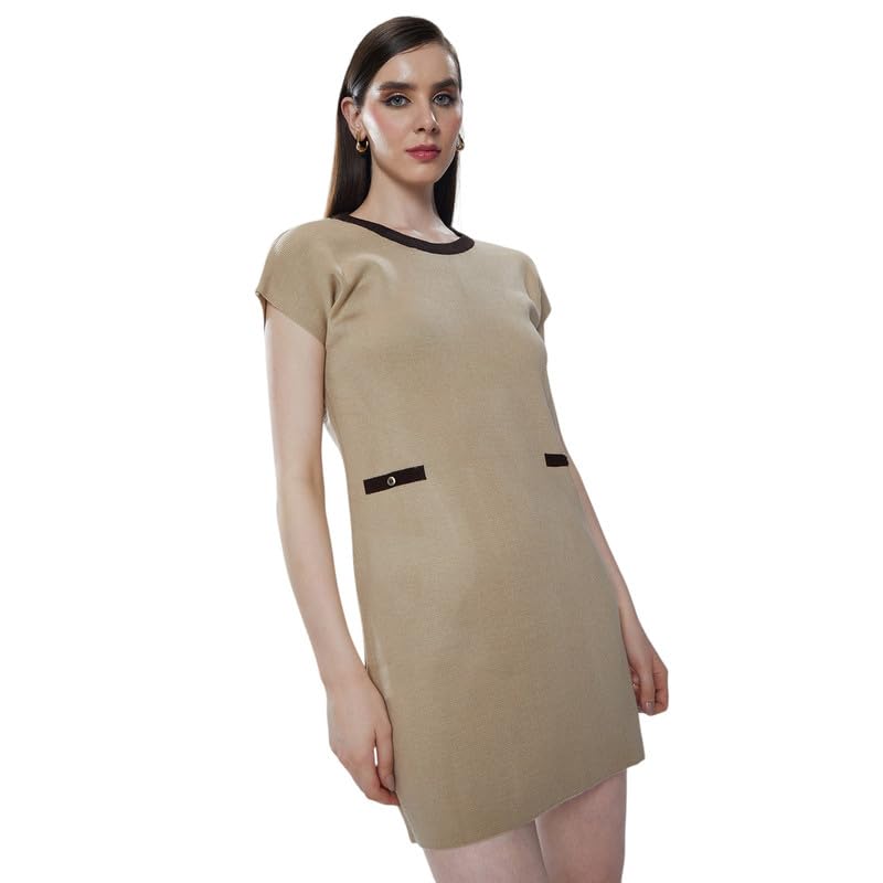 Women's A-Line Sweater Dress Casual Wear | Round Neck | Short Extended Sleeves | Pull On Closure | Sweater Crafted with Comfort Fit for Everyday Wear-image-1