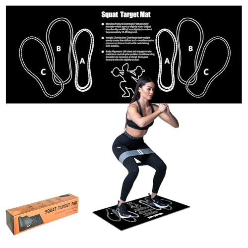 Squat Mat with Foot Position Guide Anti-Slip Squat Target Mat for Home Gym Leg Glute and Ab Workouts Lightweight Rollable Exercise Mat 31.5 x 13.78
