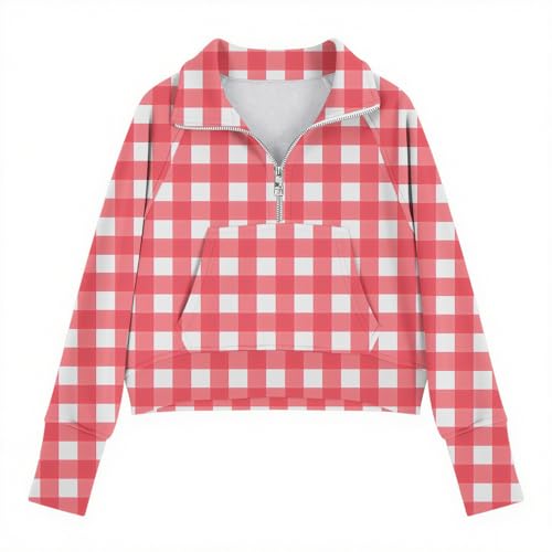 Girls Half Zip Pullover Oversized Plaid Thumb Holes Sweatshirts Long Sleeve Fall Fashion Preppy Sweatshirt4