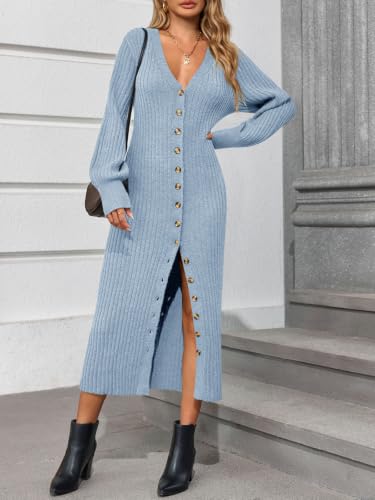 Image of Saodimallsu Womens Long Duster Cardigans Button Down Maxi Sweater Dress