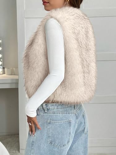 BTFBM Faux Fur Vest For Women 2025 Trendy Fall Sleeveless Cropped Fuzzy Jacket Fluffy Winter Coats Furry Vests Outerwear3