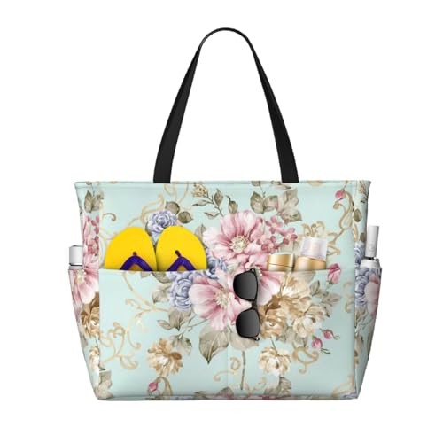 Sac de plage Fleur Aquarelle grand format et élégant sac cabas