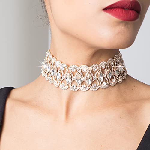Yokawe Crystal Choker Necklace Gold Statement Necklace Sparkly Rhinestone Choker Sexy Wide Collar Party Rave Neck Jewelry Accessories For Women And Girls #TOP1