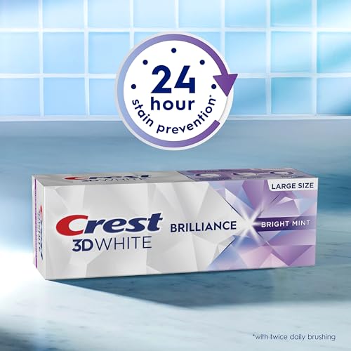 Image of Crest 3D White Brilliance Bright Mint Teeth Whitening Toothpaste, 4.3 oz Pack of 3, 100% More Surface Stain Removal, 24 Hour Active Stain Prevention, Whiter Teeth in 3 Days