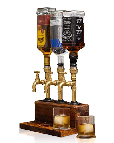 KONELCARE Wood Liquor Dispenser-Solid Base Real Brass, Leakproof,Smooth Pouring Dispenser for Home Bar- Fathers Day Alcohol Gifts for Men