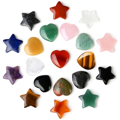 AWARDSEN Stern und Herz Edelsteine für Kinder 20 Stück Heilsteine, Nature Edelsteine Set Healing Crystals, Glückssteine for Reiki Healing,Kleine Geschenke for Her