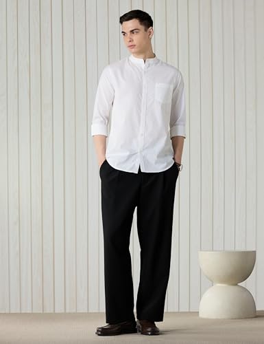 Image of Amazon Brand - Symbol Men's Cotton Shirt | Chinese Collar | Casual | Plain | Full Sleeve | Summer - Regular Fit (Available in Plus Sizes)