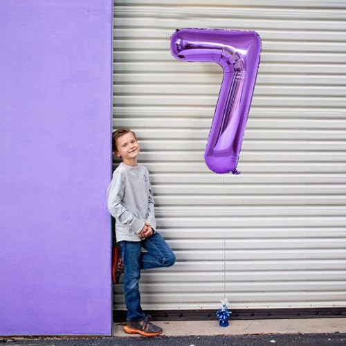 Image of 7th Birthday Number Balloon for Girls, 40 Inch Giant Mylar Purple 7 Balloon, Helium Self Inflating 7 Number Foil Balloon for Kids Birthday Party Decor Anniversary Graduation Party Decorations Supplies