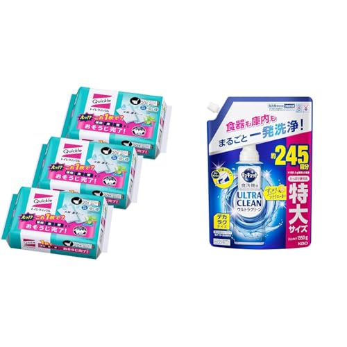クイックル 花王 トイレ 詰め替え ミント 20枚 トイレ掃除 トイレクリーナー × 3個 + キュキュット ウルトラクリーン 食器用洗剤 食洗機用 シトラスの香り 詰め替え 1350g
