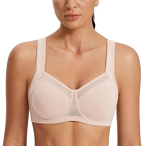 Image of SYROKAN High Impact Sports Bras for Women No Uniboob Unlined Underwire Adjustable Cross Back Bra
